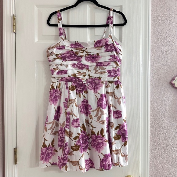 Abercrombie & Fitch Purple Emerson Floral Sleeveless Mini Dress Pockets Large - Picture 3 of 9